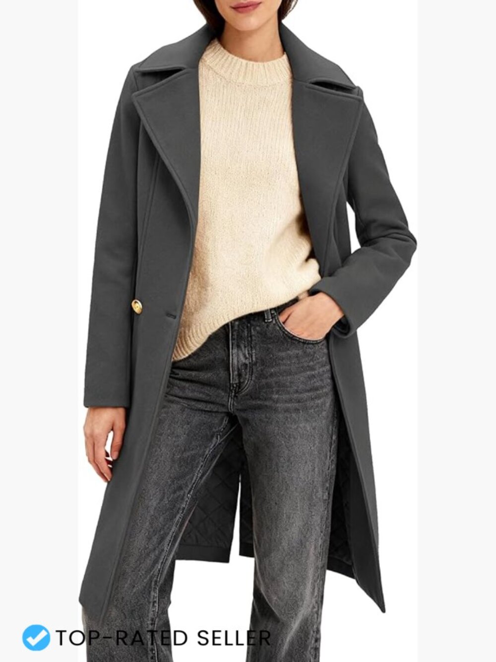 Long Notch Lapel Peacoat Double-Breasted Overcoat Casual Classic Fall Winter